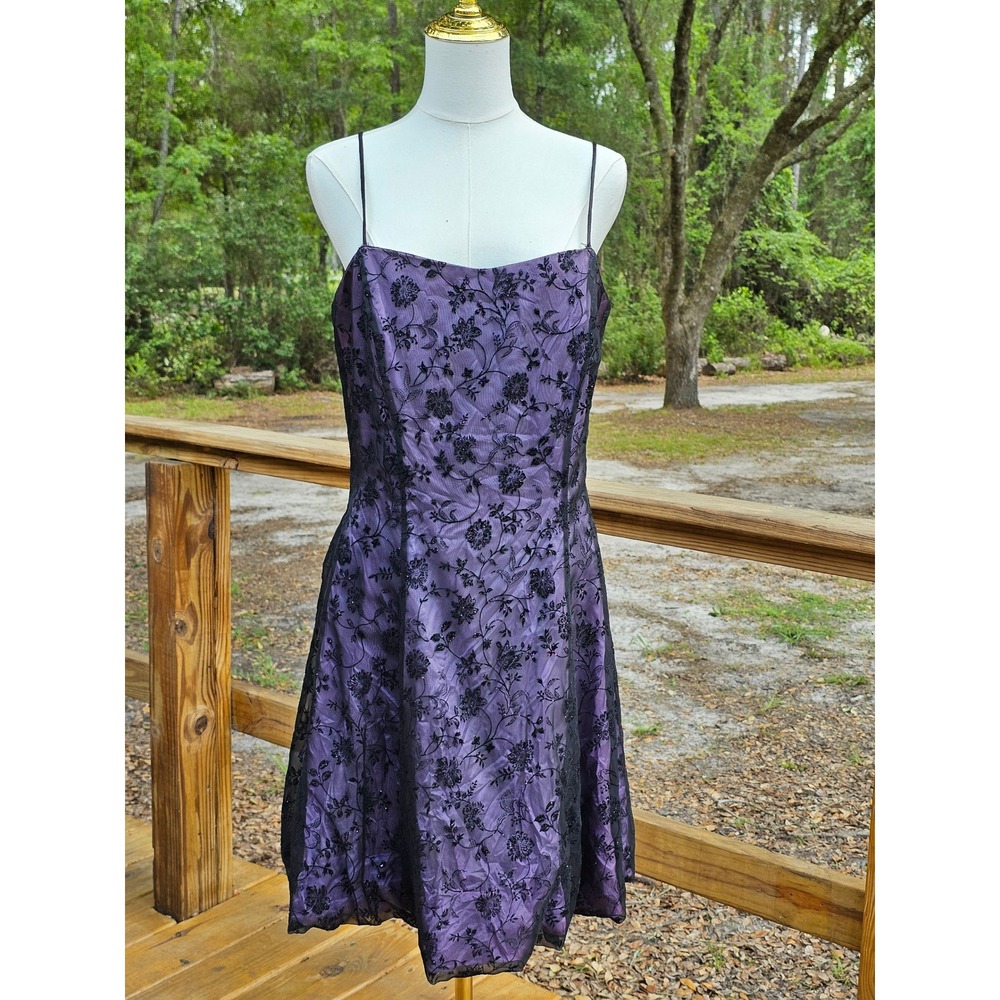 Dave & Johnny Vintage 90s Purple Mesh Beaded Bubble Hem Fairy Grunge Dress 11-12
